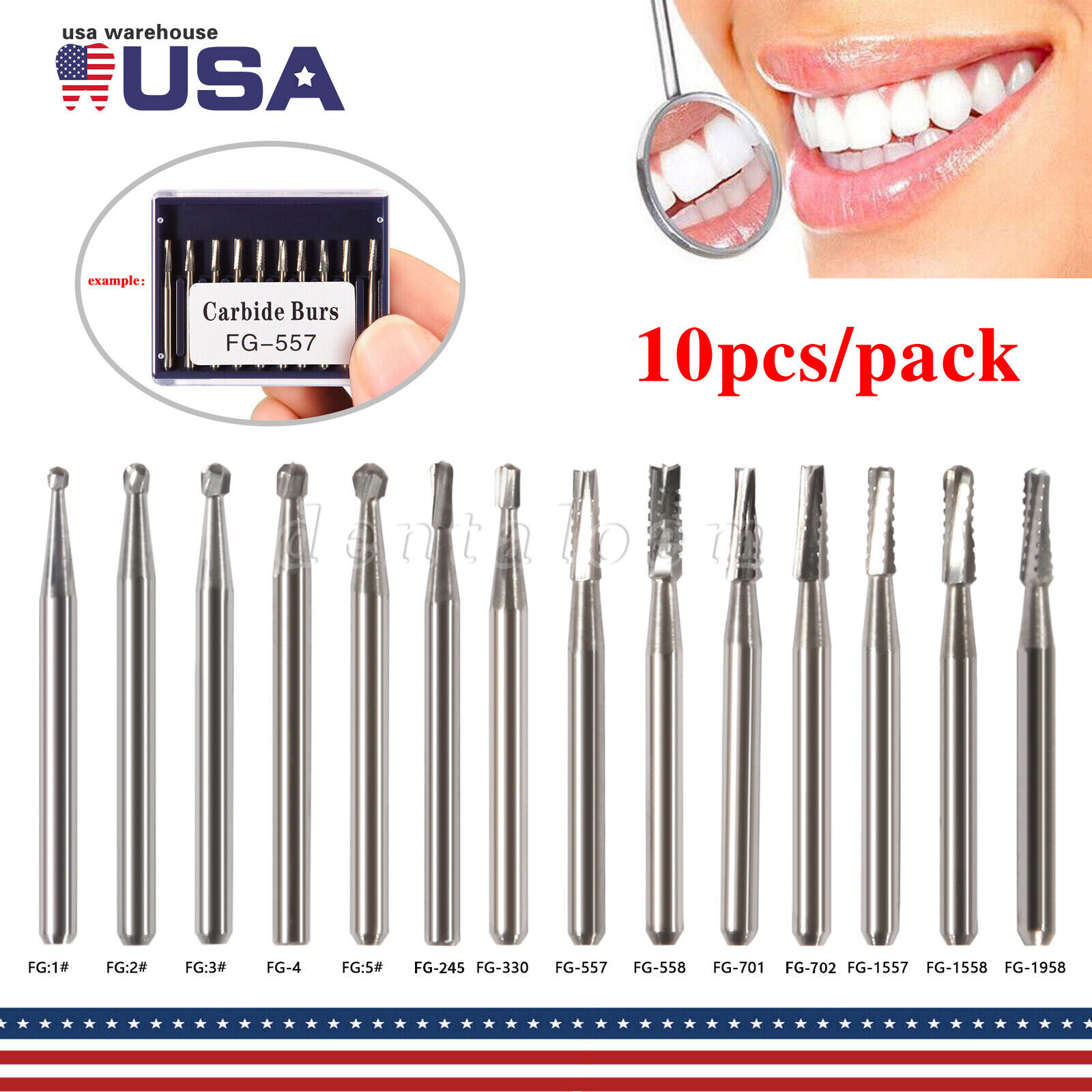 10-100pc Dental Round Carbide Tungsten FG Burs For Surgical High Speed Handpiece