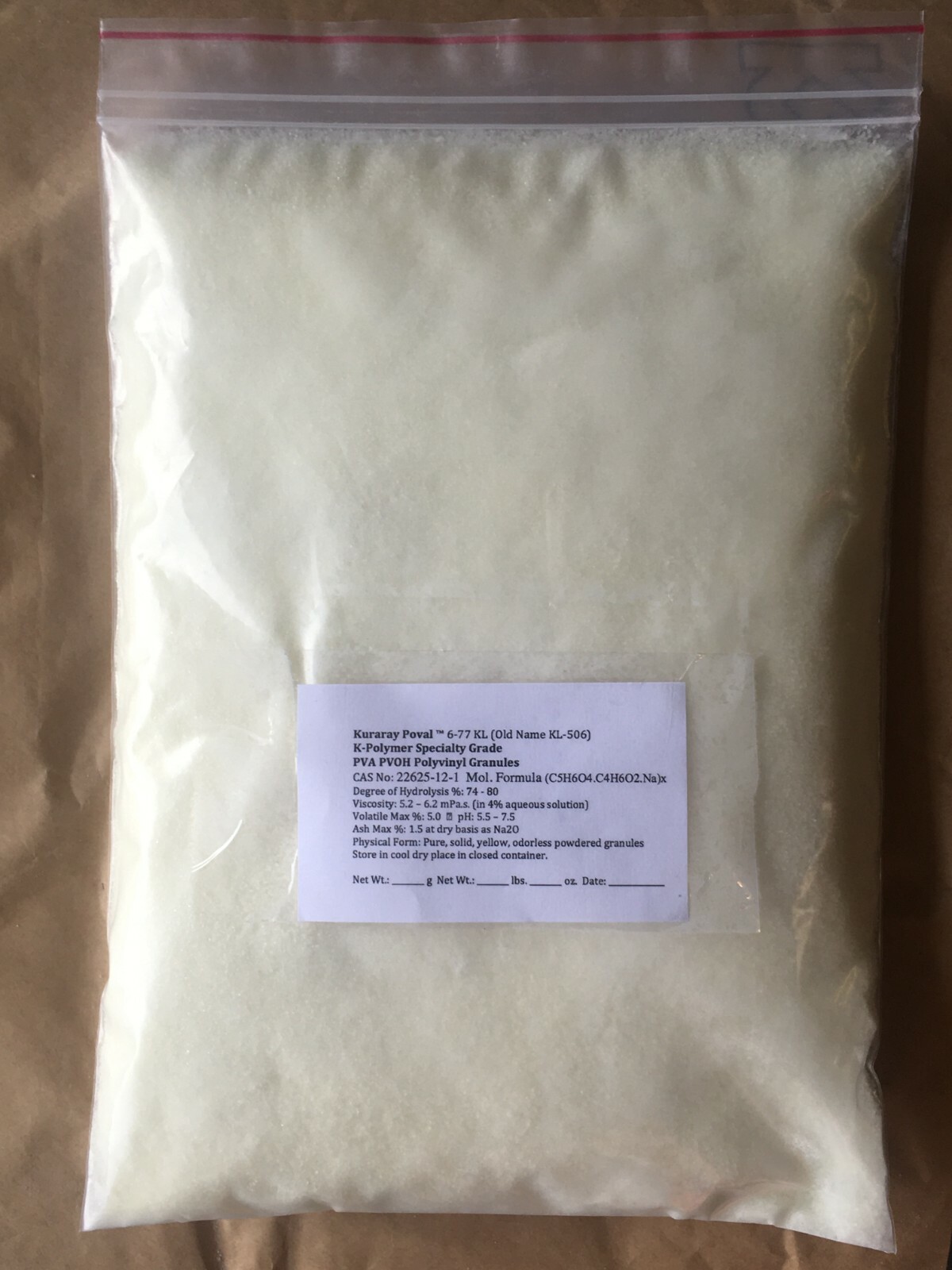 Polyvinyl Alcohol 500g PVA PVOH Kuraray Poval 6 77 KL Polymer 22625 12 1 KL 506