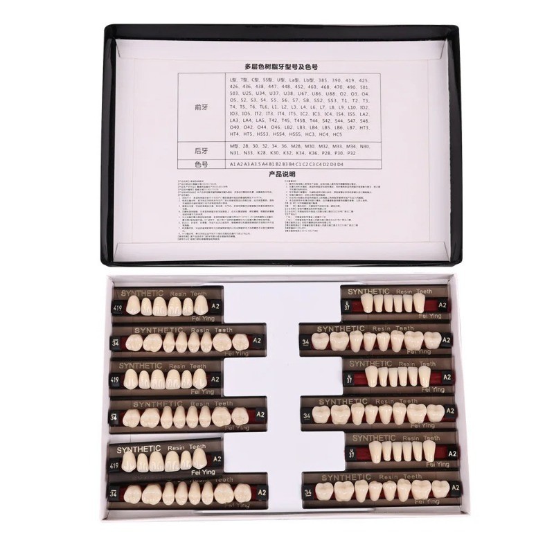 Dental Acrylic Resin Denture Teeth Upper Lower Full Set Shade Anterior Posterior