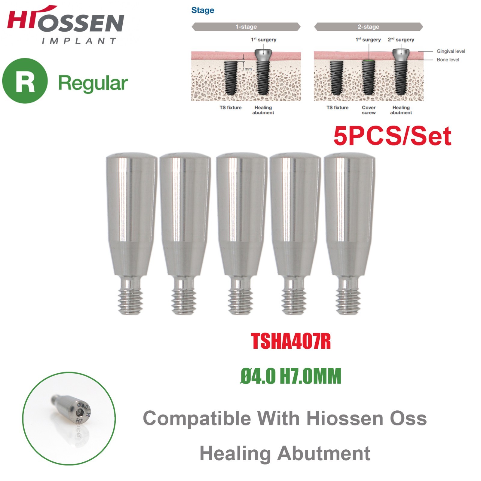 US 5Pcs Dental Healing Abutment Mini/Regular Hiossen Osstem ET TS Ti Implant Cap
