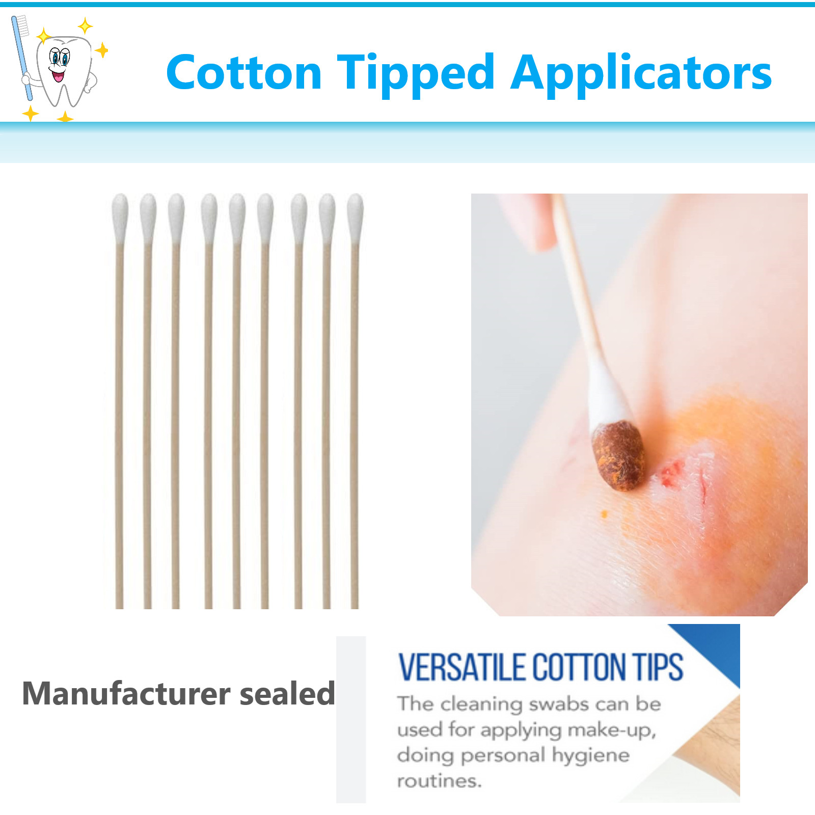 Dynarex Medical Wodden Cotton Tipped Applicator 3 /6″, Non – Sterile Swabs Swab