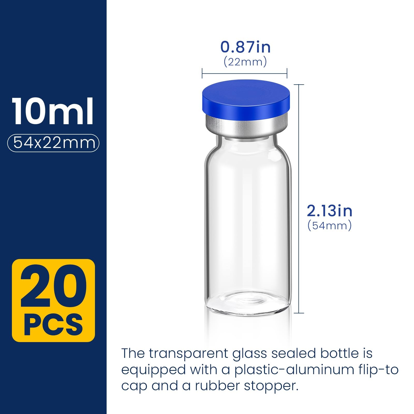 10ml Sterile Vials with Self Healing Injection Port and Sealing Cap, 10ML-20P