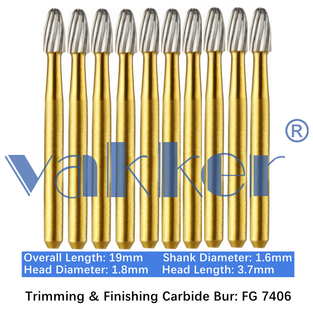 Vakker 10PC Dental Tungsten Carbide Burs FG Gold Trimming & Finishing High Speed
