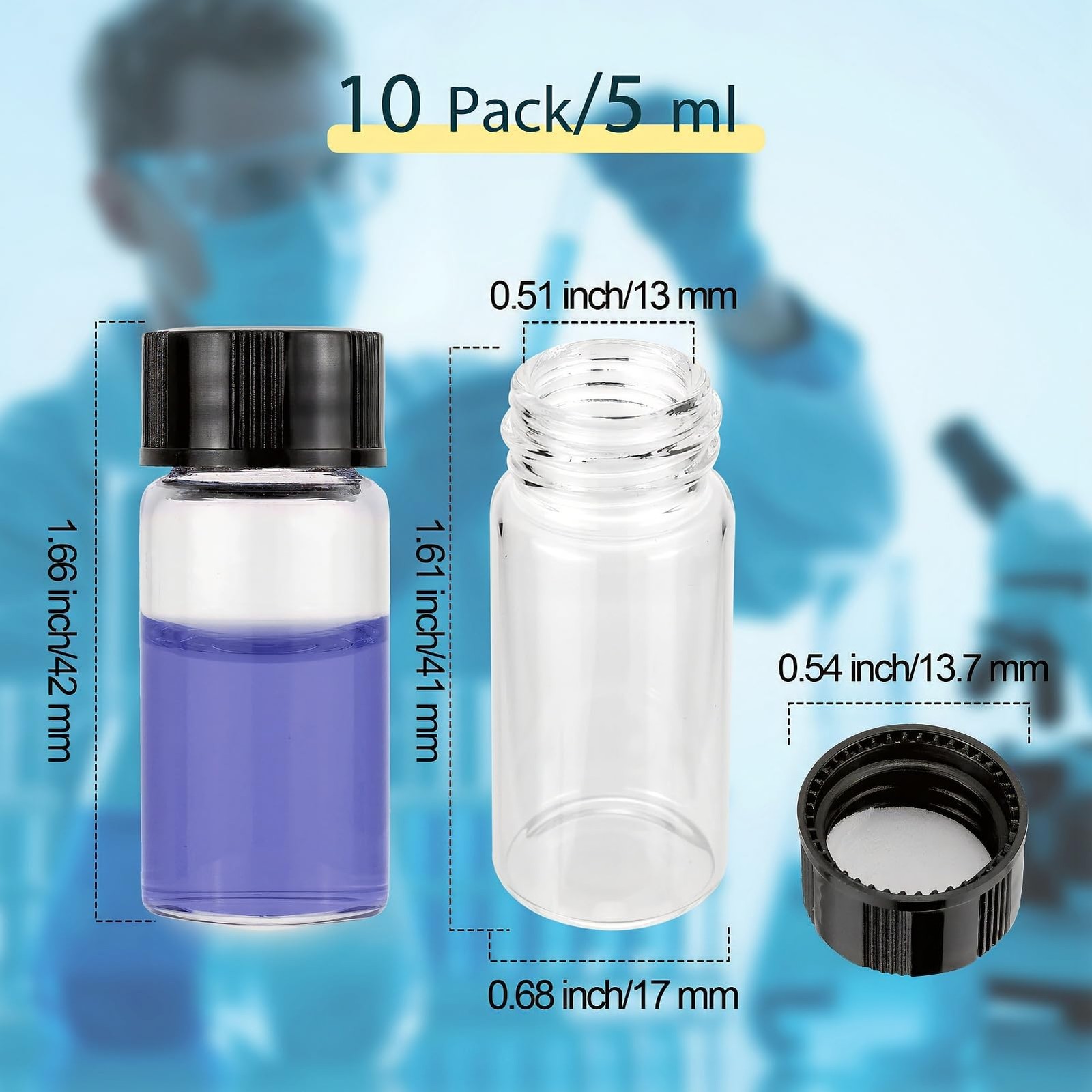10 Pack 5ml Clear Glass Vials with Screw Caps, Small Refillable Sample Bottle…