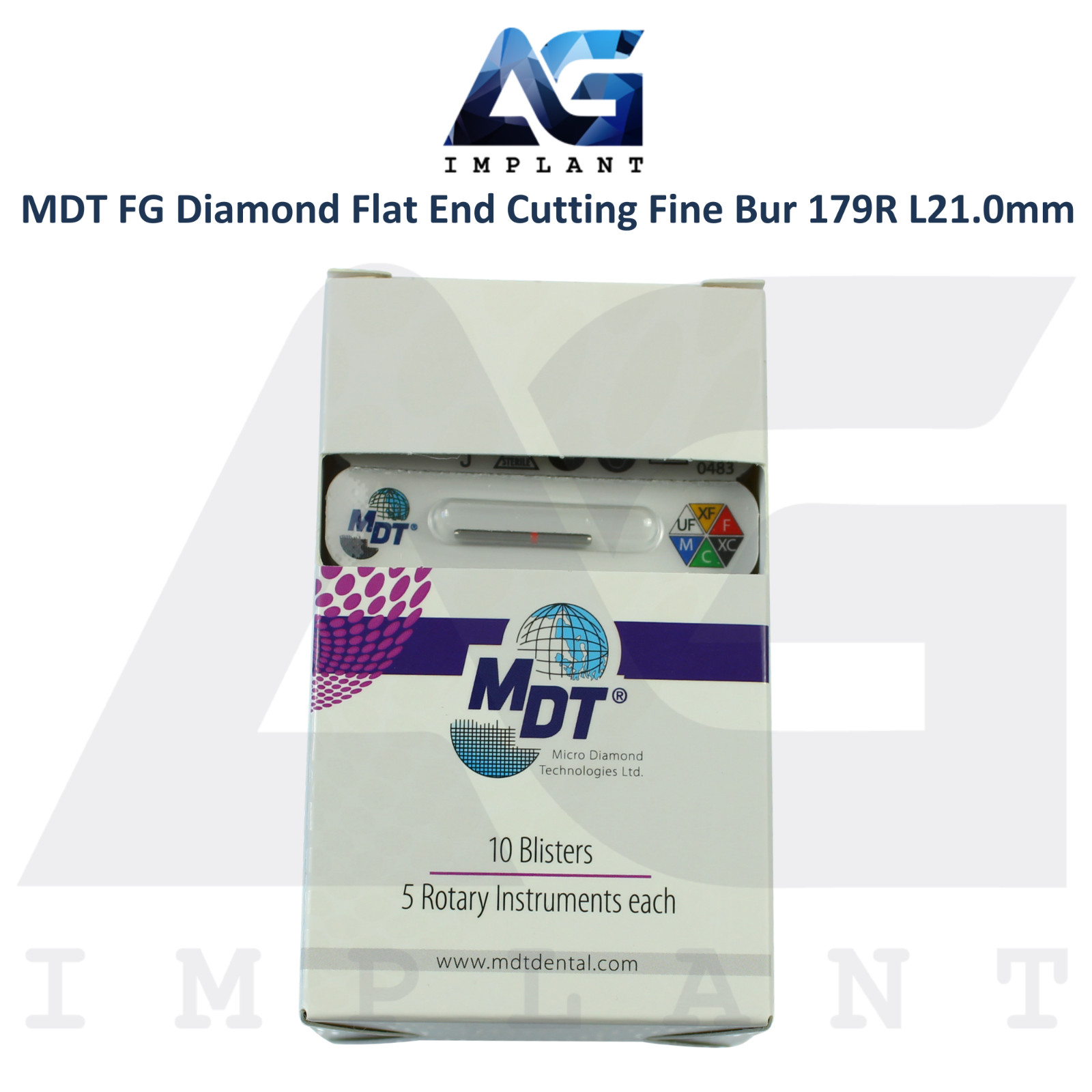 MDT Dental FG Diamond Coated Flat End Cutting Fine Bur 179R L19.0mm Shaping Tool