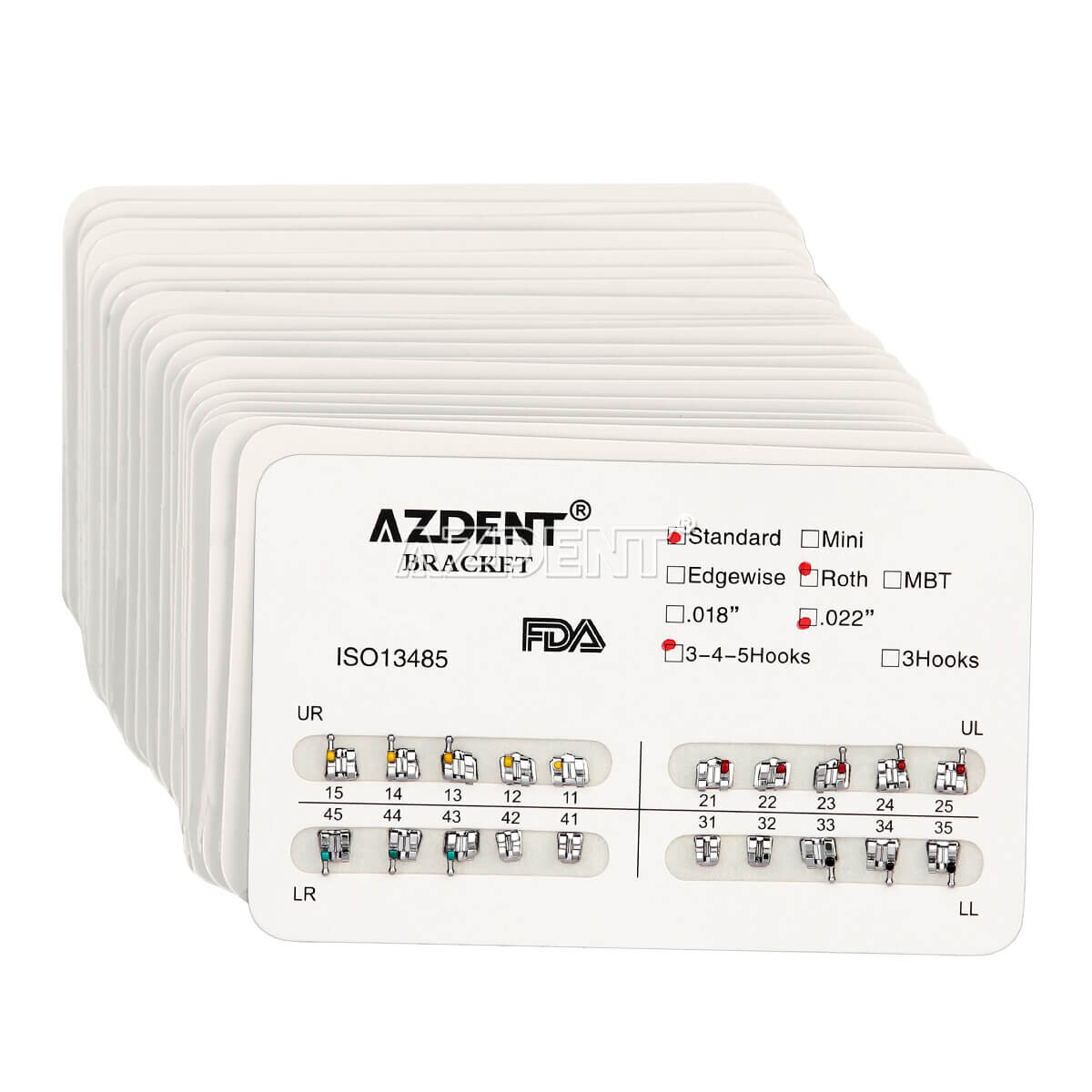 20 Packs Dental Orthodontic Bracket Braces Standard Roth .022 Hooks 3-4-5 AZDENT