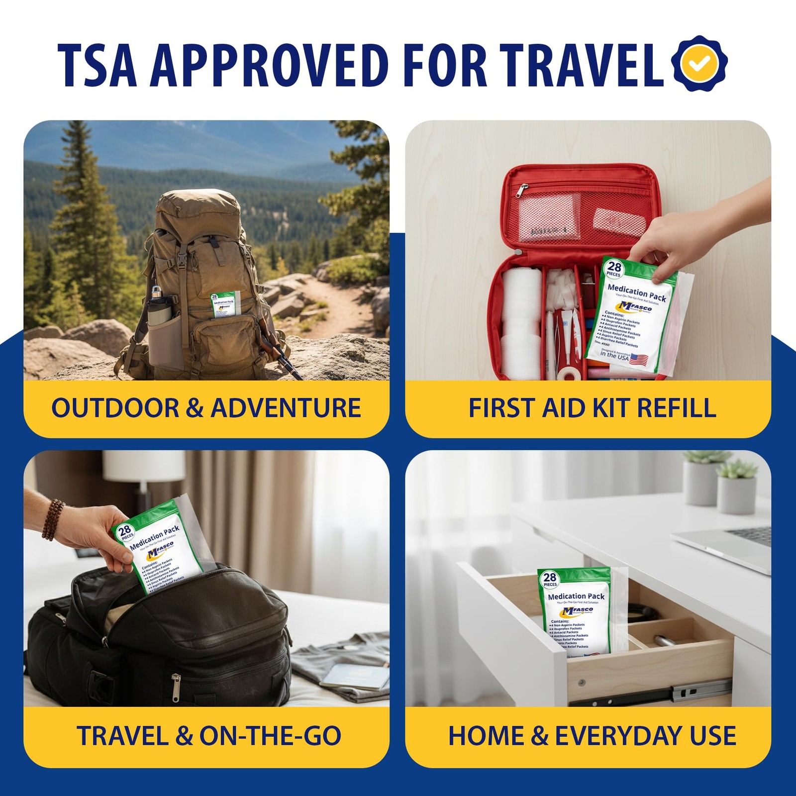 MFASCO – 7 in 1 – Travel Size Medicine Kit – TSA Approved | 28 First White