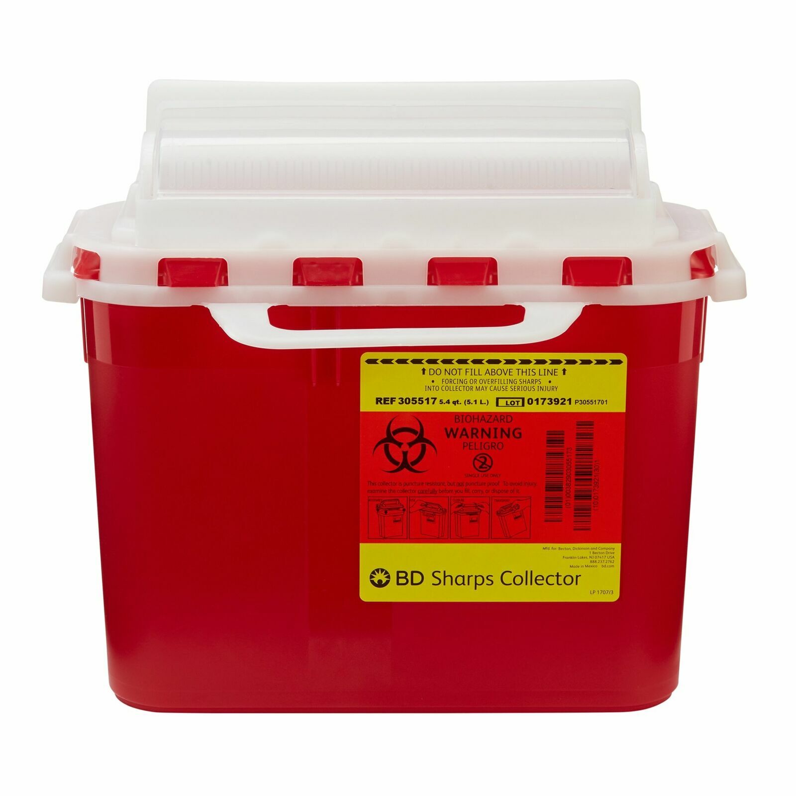 BD Polypropylene 5.4 Quart 5.1L Sharps Container 305517 NonSterile 20 per Case