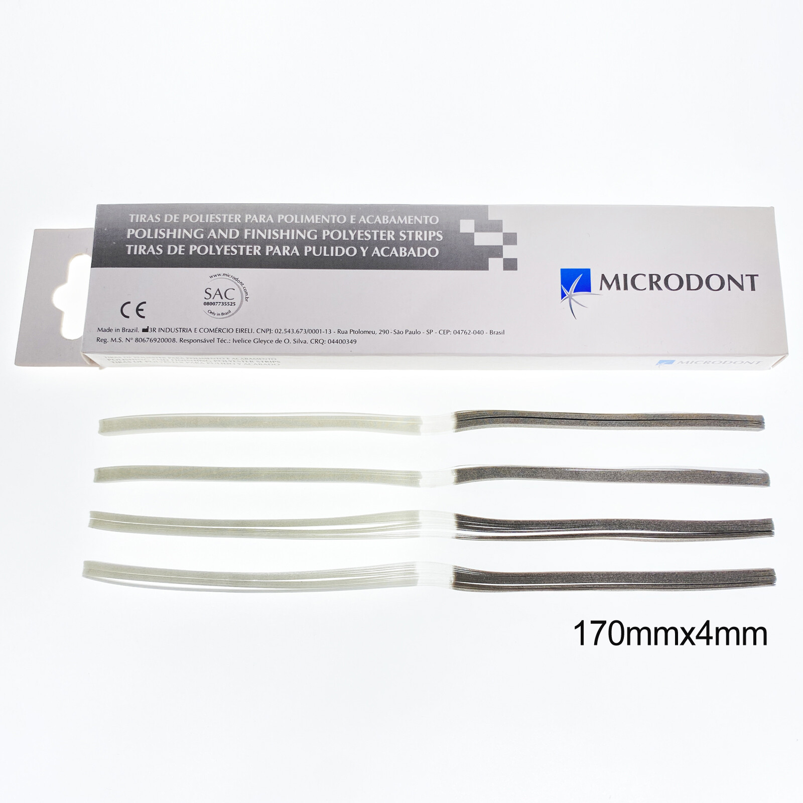 Microdont Dental Polishing Strips Polyester 170*4mm (1-side) 100 per Box