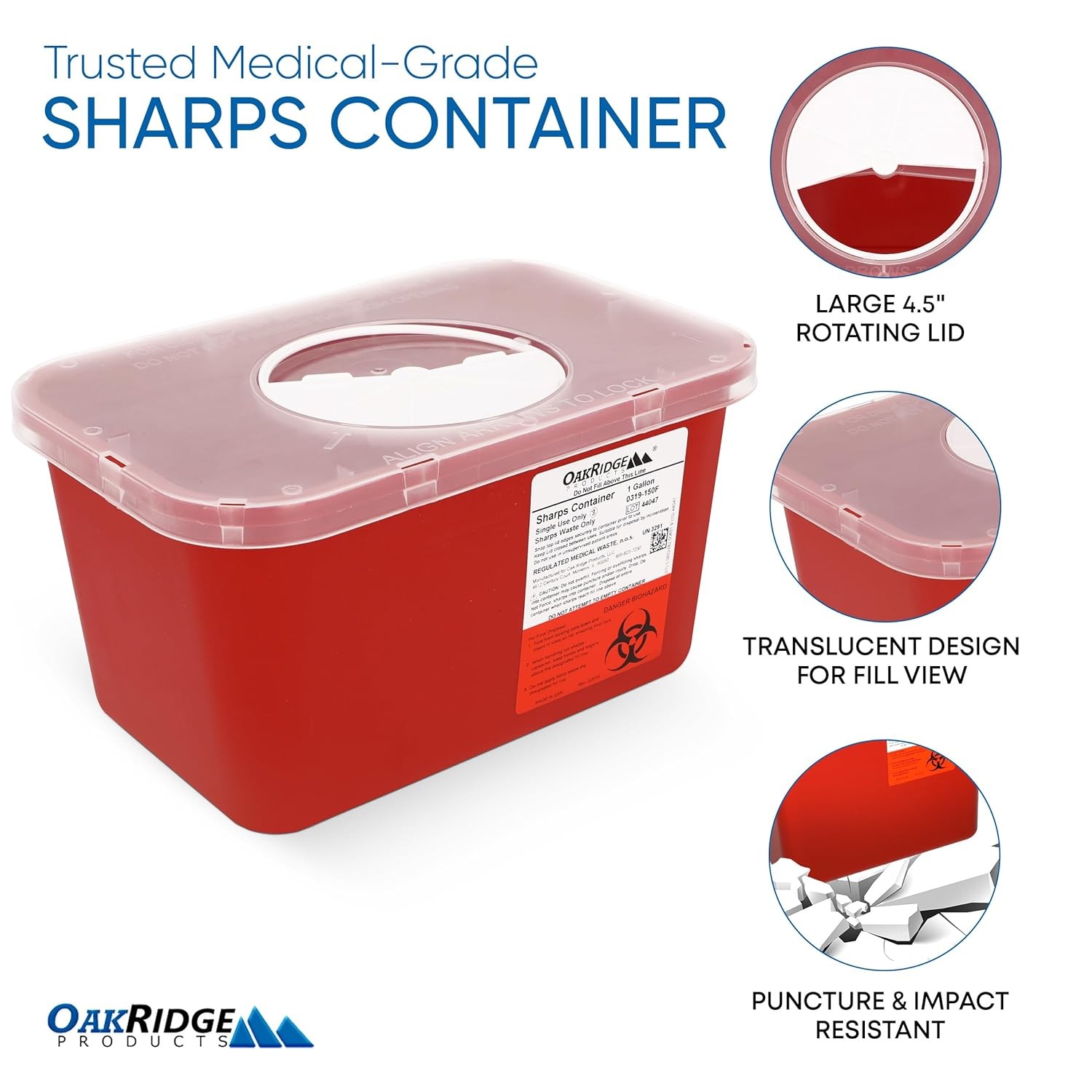 Oakridge Products Large Sharps Container for Home Use and Professional 1 Red