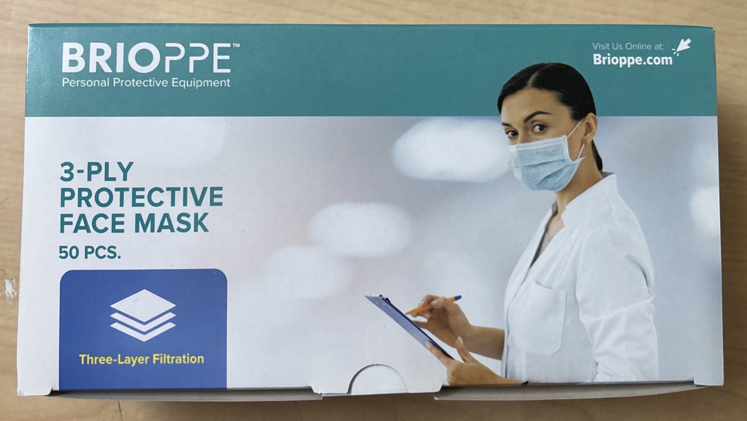 1000 Pack 3 Ply Layer Protective Face Mask Blue Brioppe Open Box—Mask are Sealed