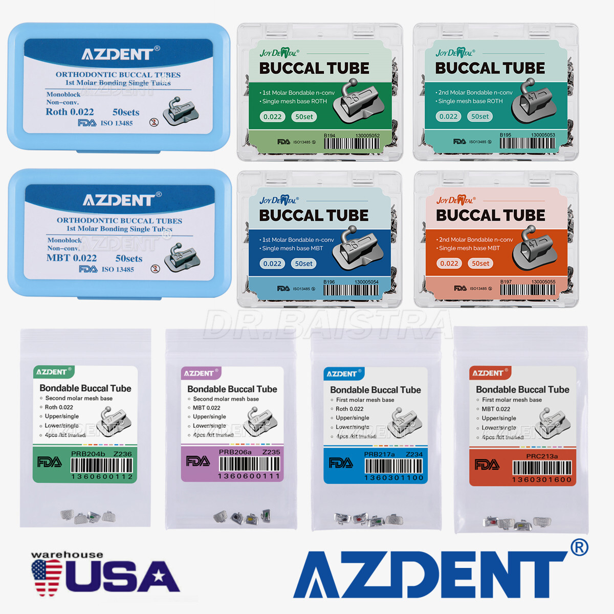 Dental Orthodontic Buccal Tube 1st 2nd Molar Tubes Roth/MBT 022 Bondable AZDENT