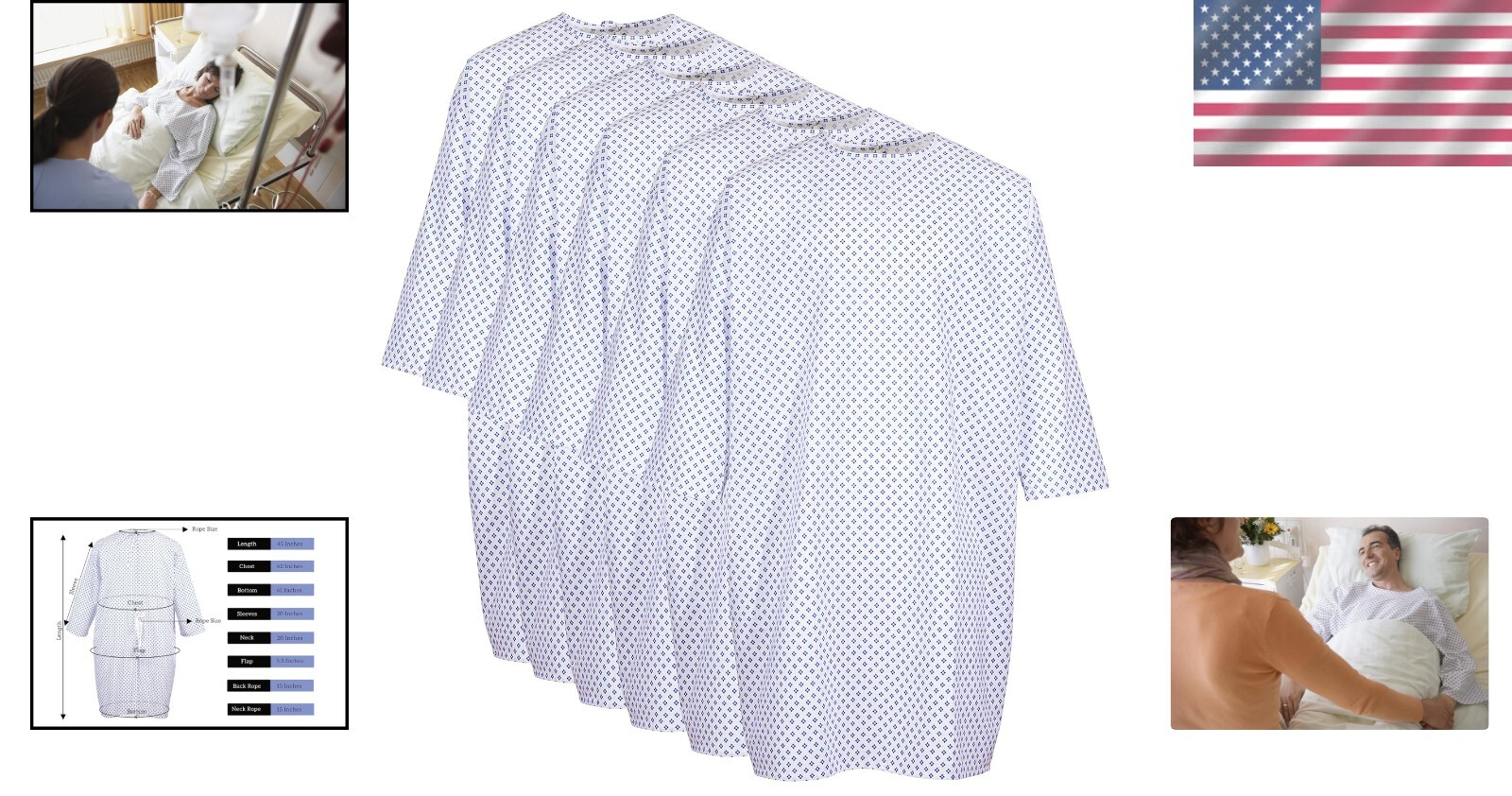 Comfortable Hospital Gown 6 Pack – Unisex Fits Up to 2XL, White Medical Gowns
