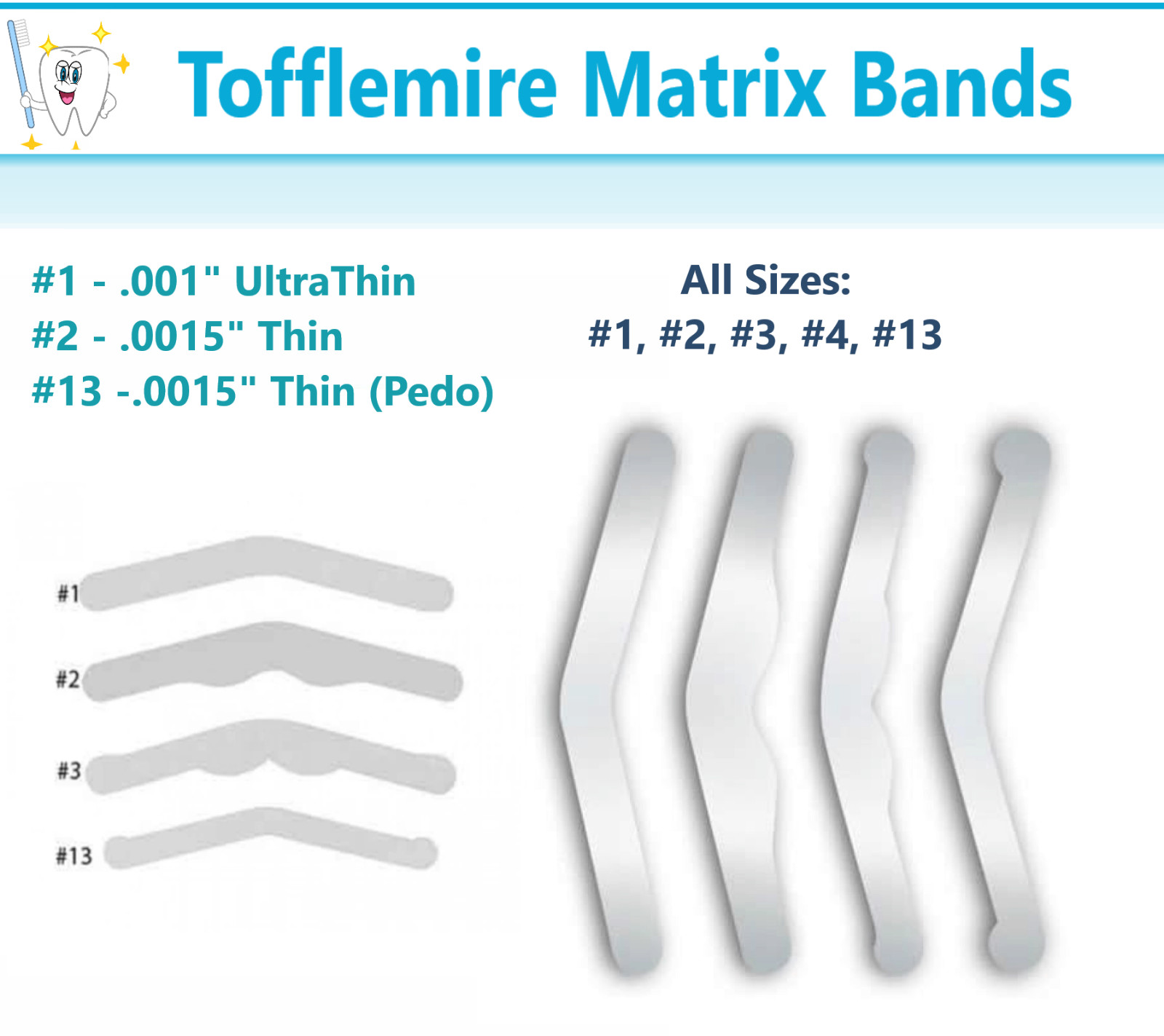 Dental universal Matrix Bands Tofflemire Stainless Steel bands 0.015 #1#2 #3 #13