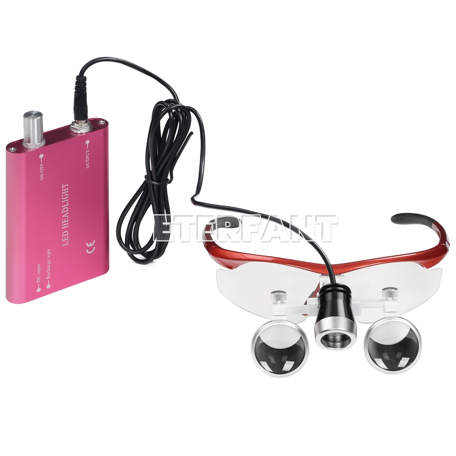 ETERFANT Dental Magnifier Medical Binocular Loupes Red+3W LED Head Light Lamp