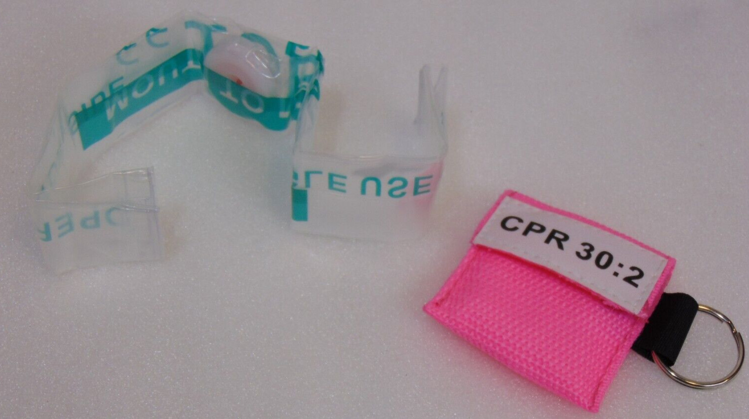 CPR Mask Keychain 1 Pink Face Shield in Pocket imprinted 30:2 Compression Ratio