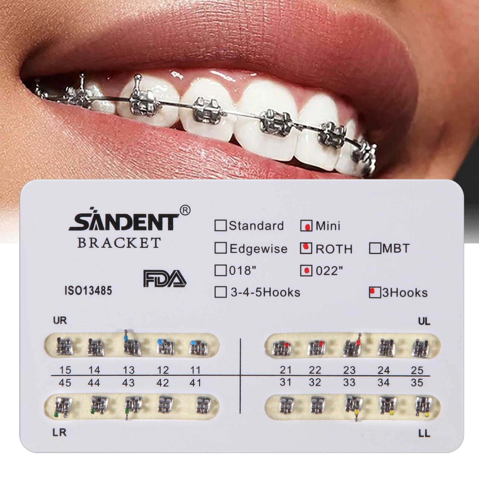 10 Packs USA Dental Orthodontics Brackets Braces Mini Roth 022″Slot 3 Hooks