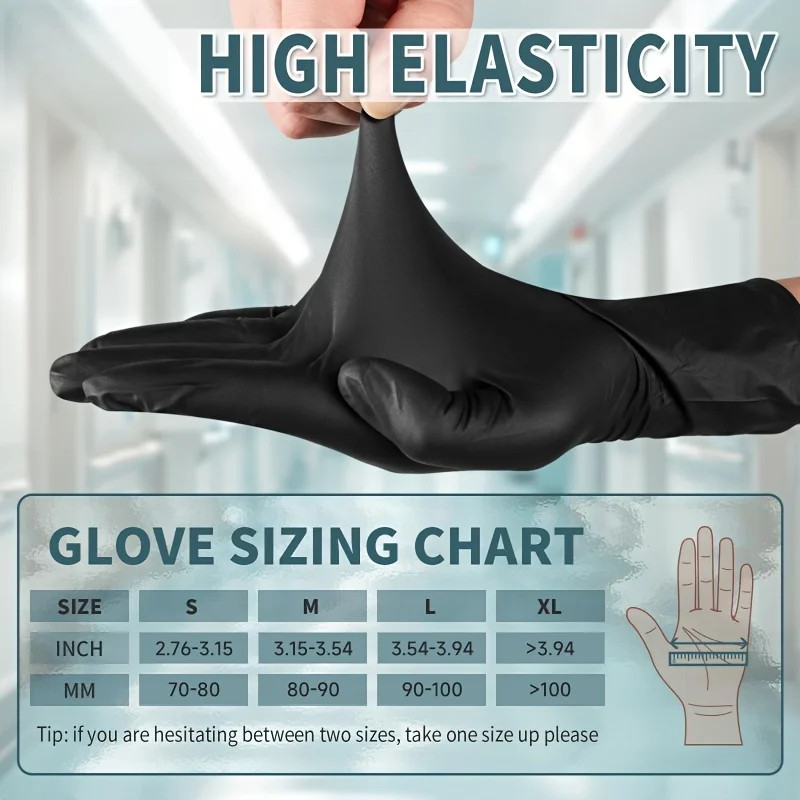 100/200/400/800Pcs Black Nitrile Examine Gloves Disposable 5MIL Medical Latex-Fr