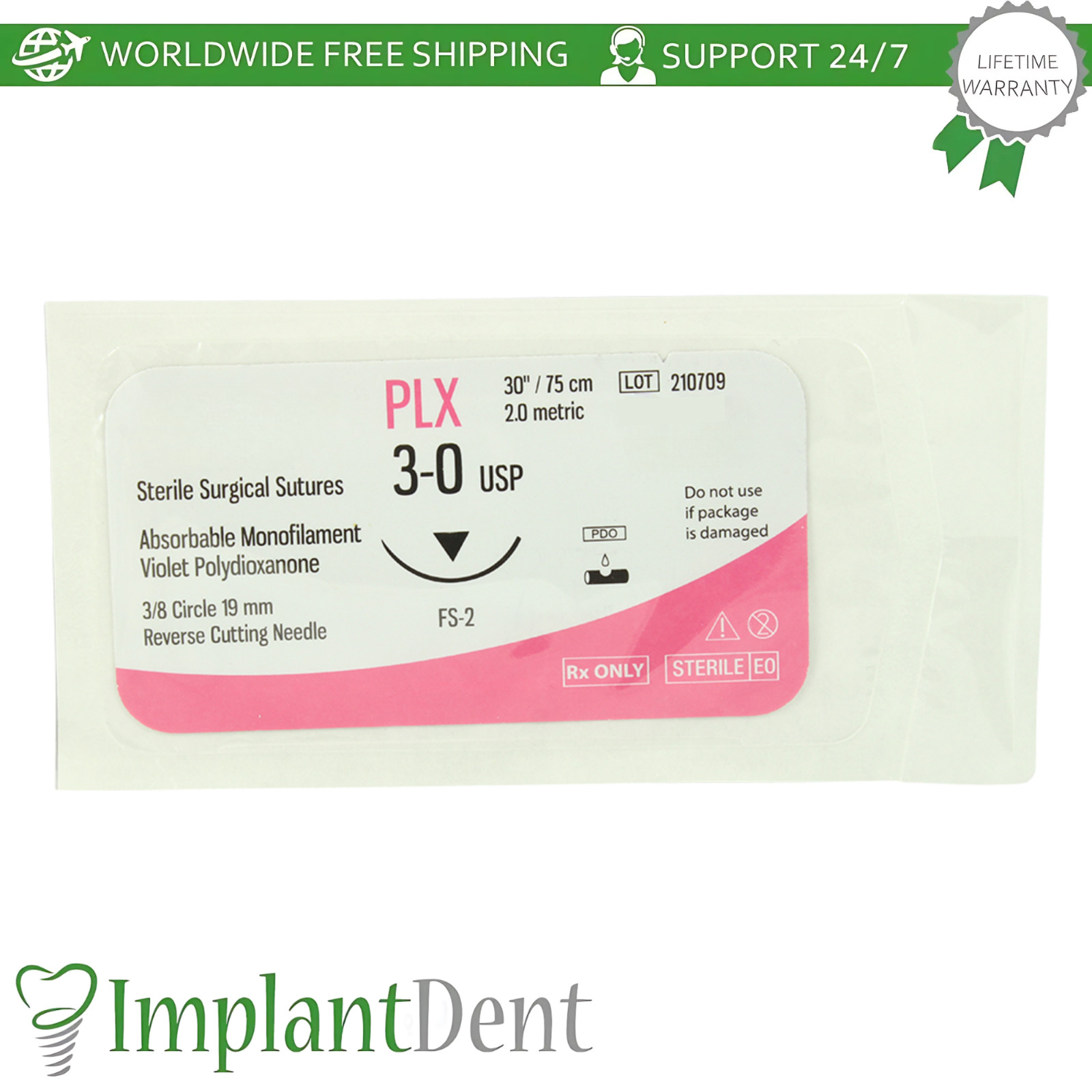 X5 Mon0fiIament Dental Thread SteriIe 75cm 12pcs 3/8 Circle 20.0mm Reverse
