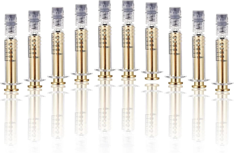 New 10/20pcs Gold/Silver/Clear 1ml Borosilicate Metal Glass Oil Syringe USA