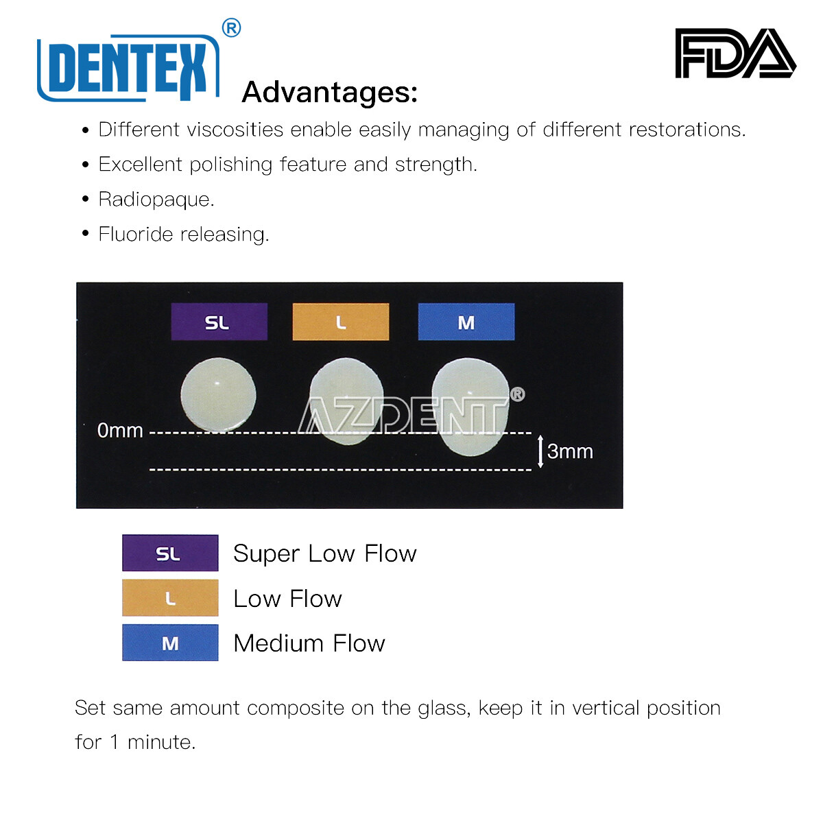 Dentex Dental Flowable Light Cure Composite Resin Medium/Low Flow A1 A2 A3