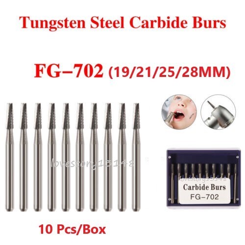 Dental Surgical Carbide Bur FG 702 19/21/25/28 Flat End Tapered Fissure CrossCut