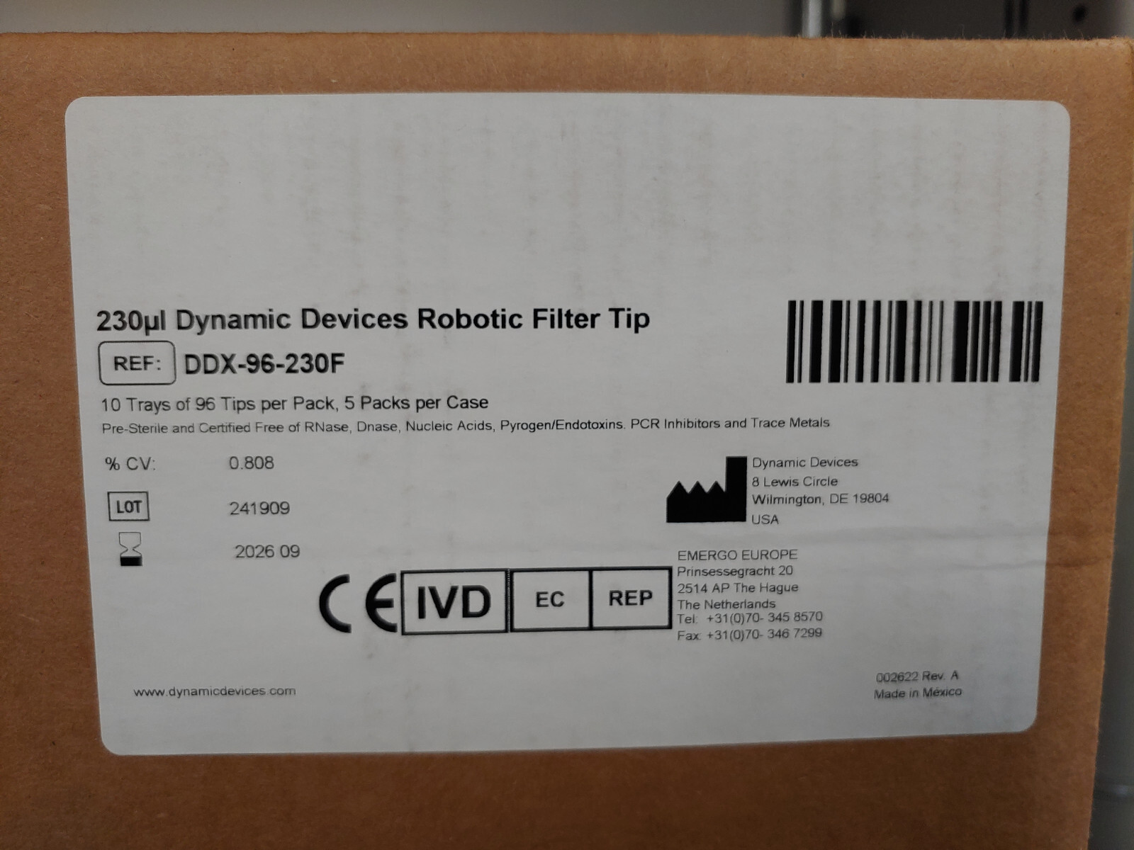 5 Box DYNAMIC DEVICES DDX-96-230F 230μL Robotic Filter Tip