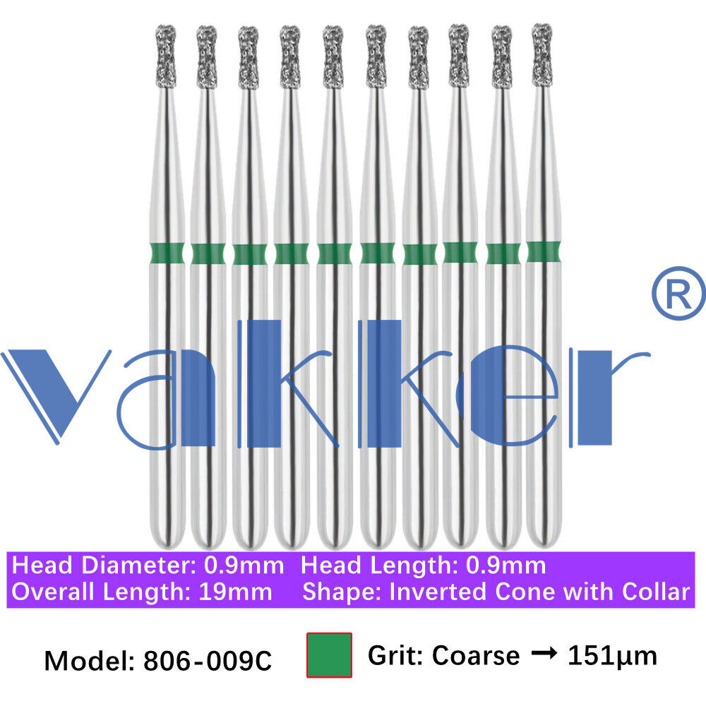 10pc Vakker Dental FG Diamond Burs for High Speed Inverted/ Double Inverted Cone