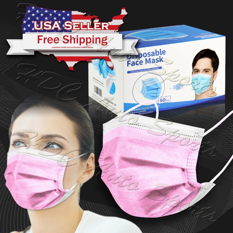 New Disposable 100 PCS Face Mask- Non Medical Mouth Nose Earloop Coverings PINK