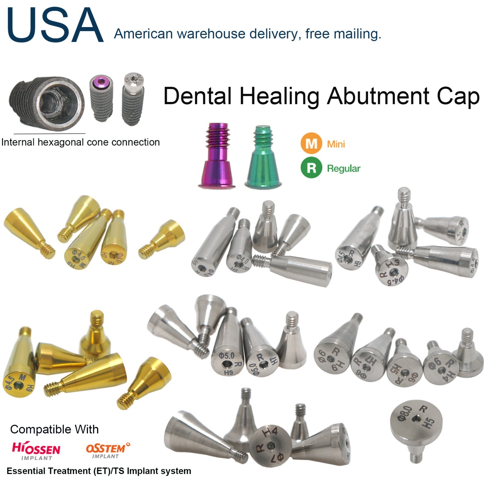 5Pcs US Dental Healing abutment Cap compatible with Osstem TS Mini/Regular Hex