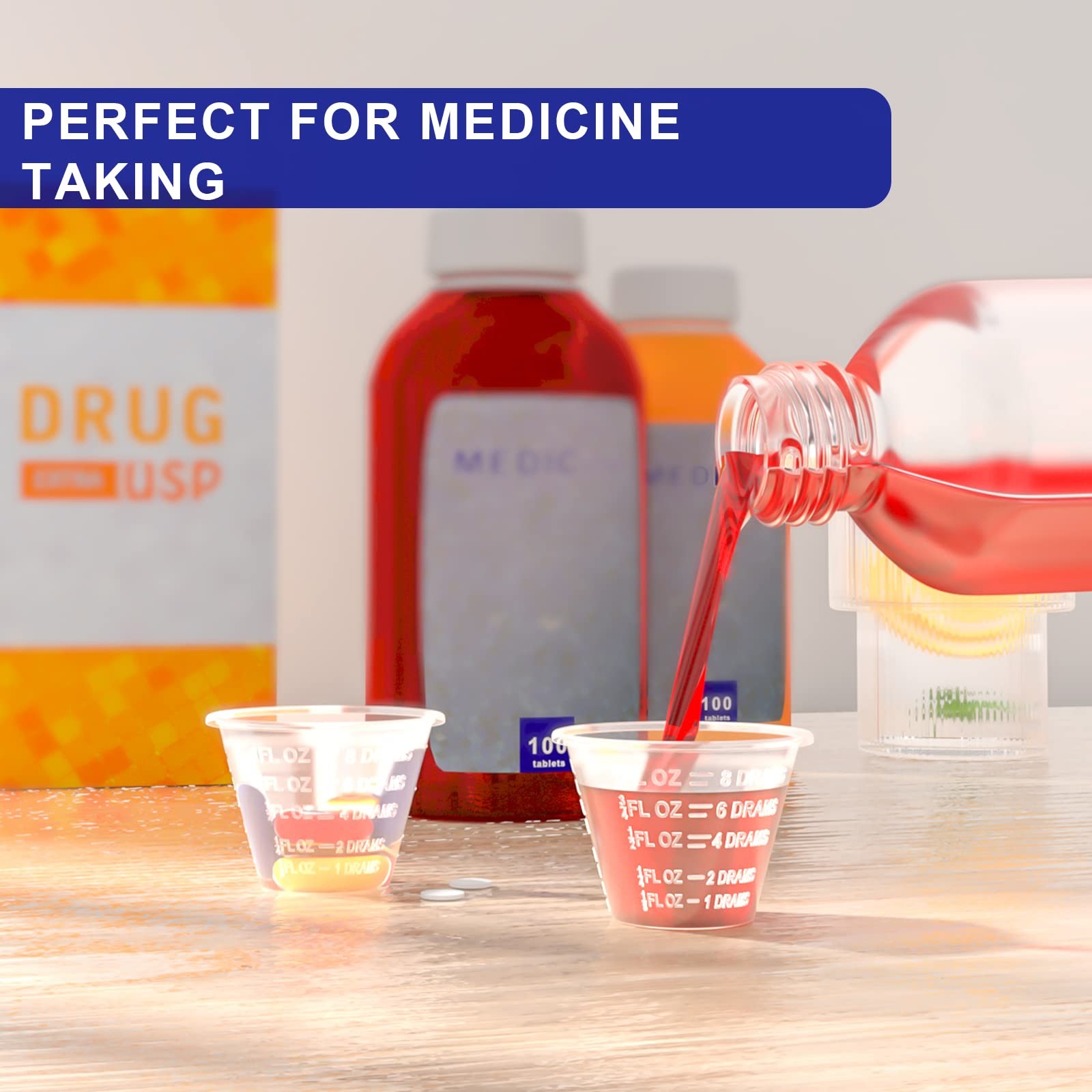 ReliMedPro Disposable Medicine Cups, 100 Pack, 1 1 oz-Thickened, Translucent