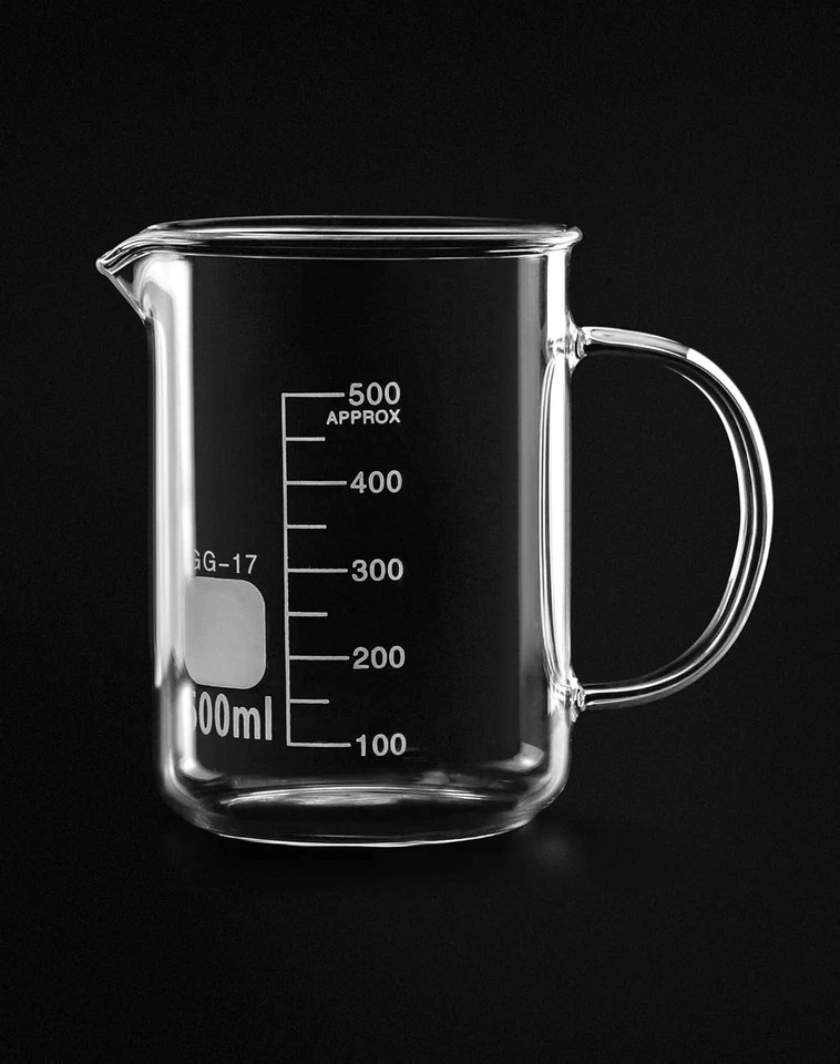 2 Pack 500ml Glass Beaker Mug with Handle Measuring Cup Lab Borosilicate Use Set