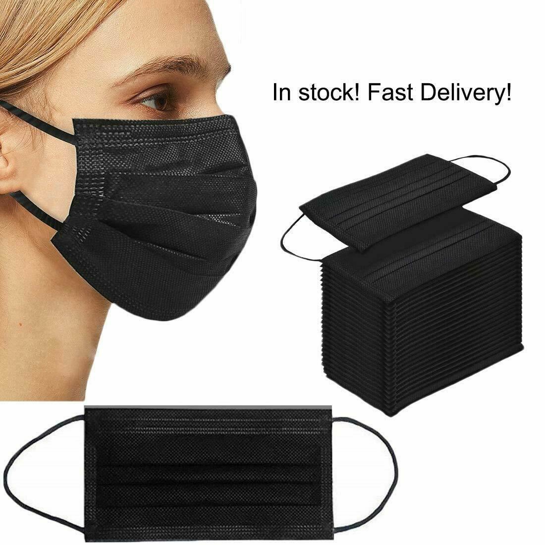10,50,100,200 Black Disposable Medical Face Mask 3 Layer C.E Approval FFP2