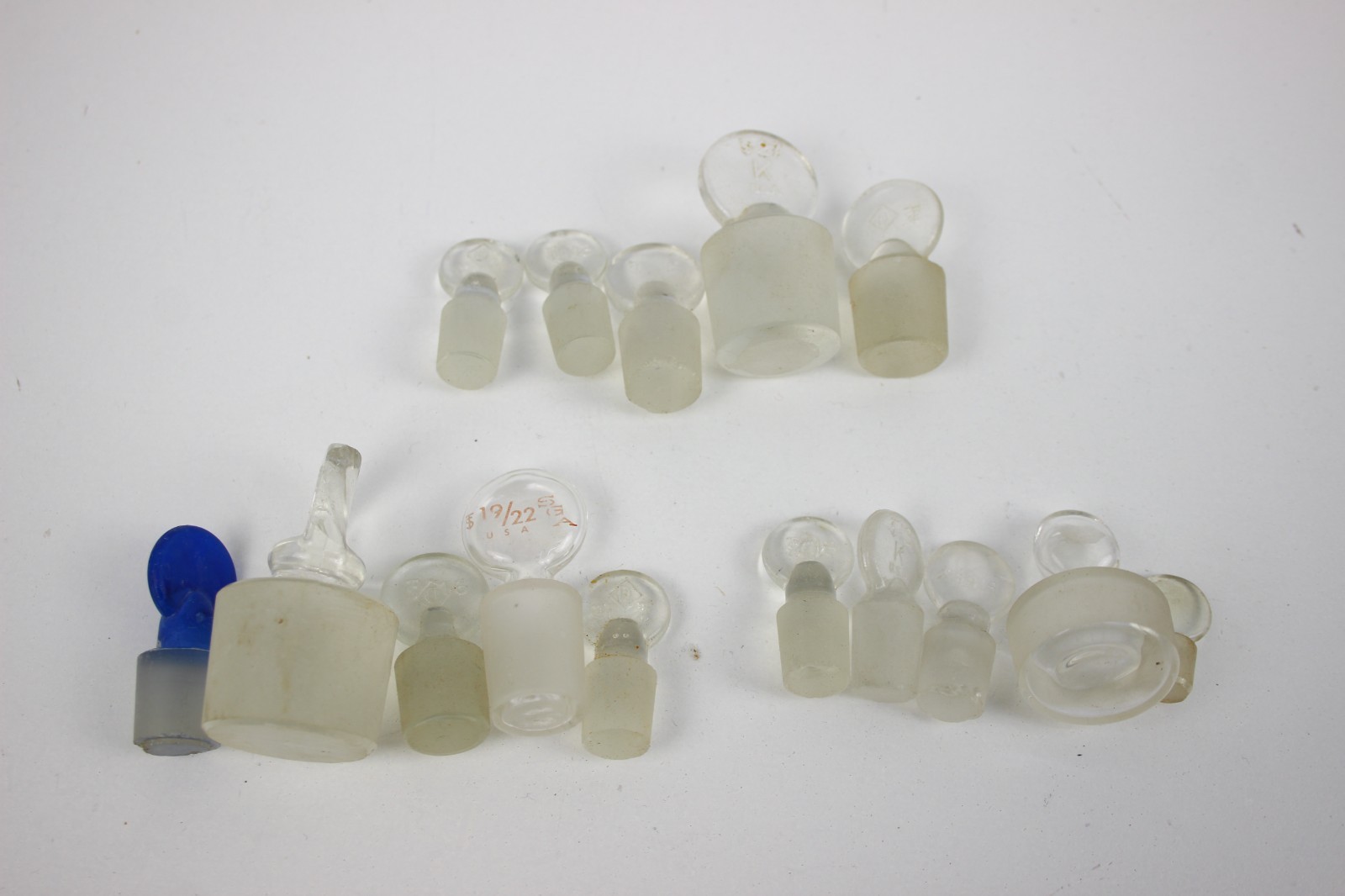 Vintage Penny Head Lab Glass Stoppers Variety size Pyrex Kimax Lot of 15 pcs