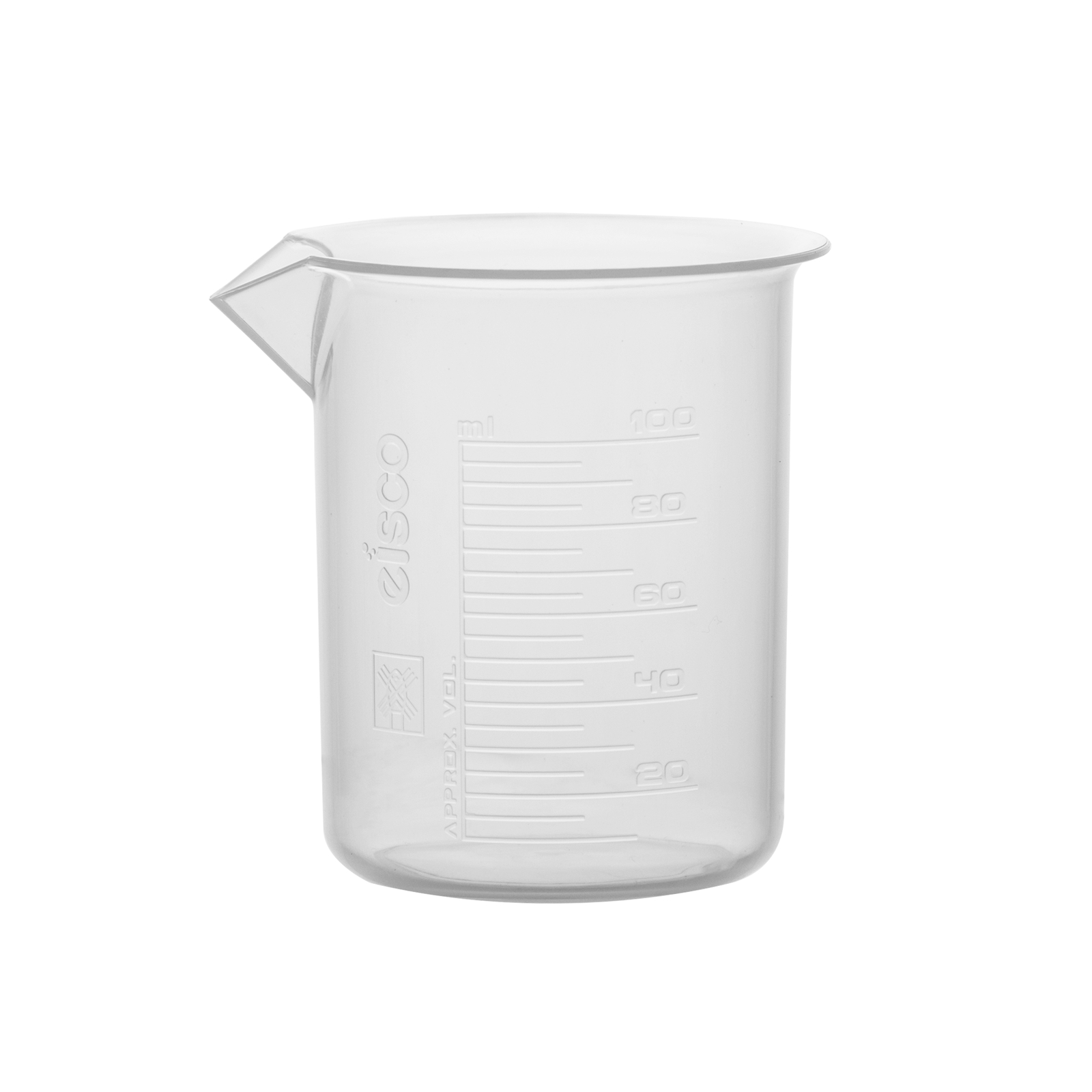 Eisco Labs 100ml Polypropylene Plastic Beakers, Raised Graduations – 12 Pack