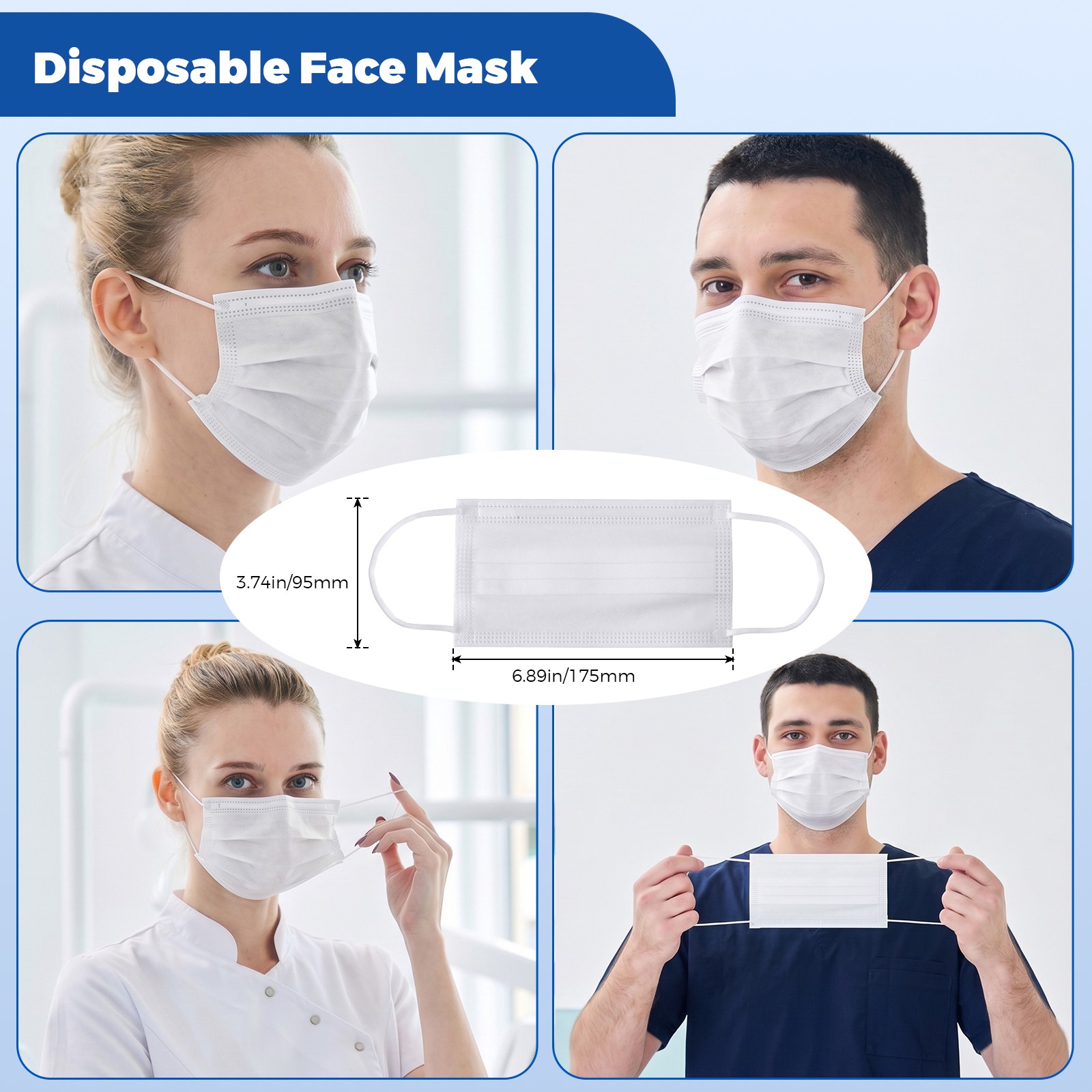 50/250/500 JMU ASTMMask ASTM Level 3 Medical Surgical Dental 3-Ply Earloop Masks