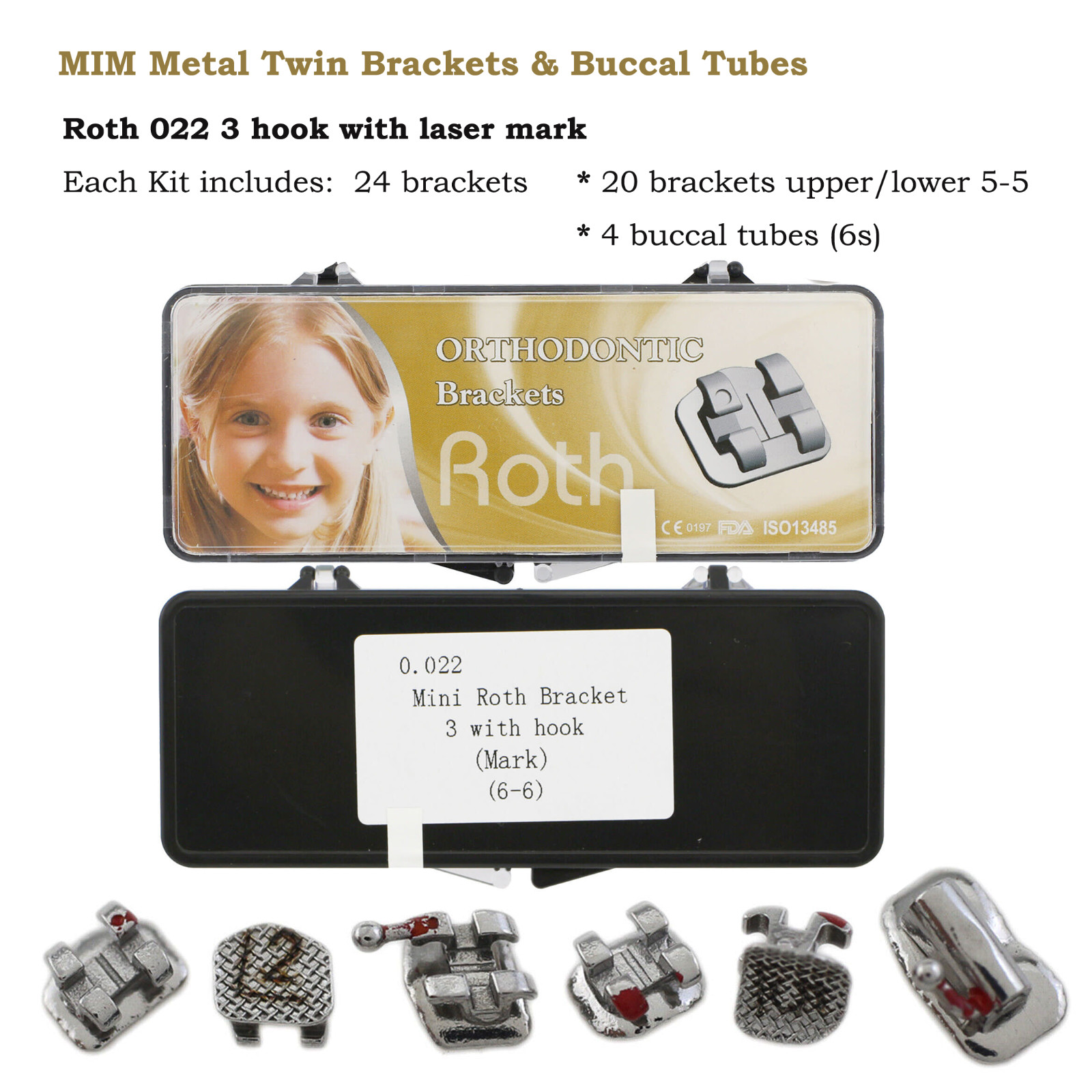 Dental Orthodontic Mini Bracket Braces Buccal Tubes Metal MIM Roth MBT 0.022 6-6