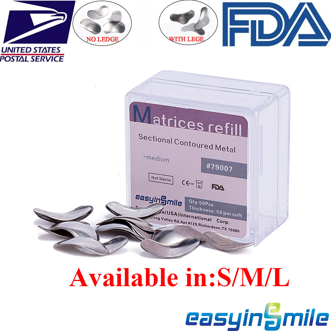 Easyinsmile Dental Metal Matrices Contoured Sectional Matrix Refill Medium 50Pcs