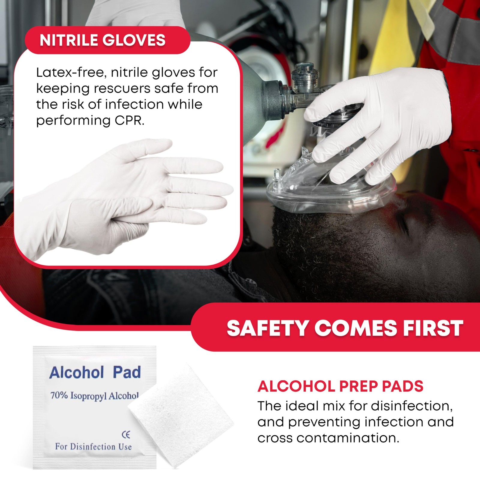 Ever Ready First Aid CPR Rescue Mask, Adult/Child Pocket 5 Piece Set, Red