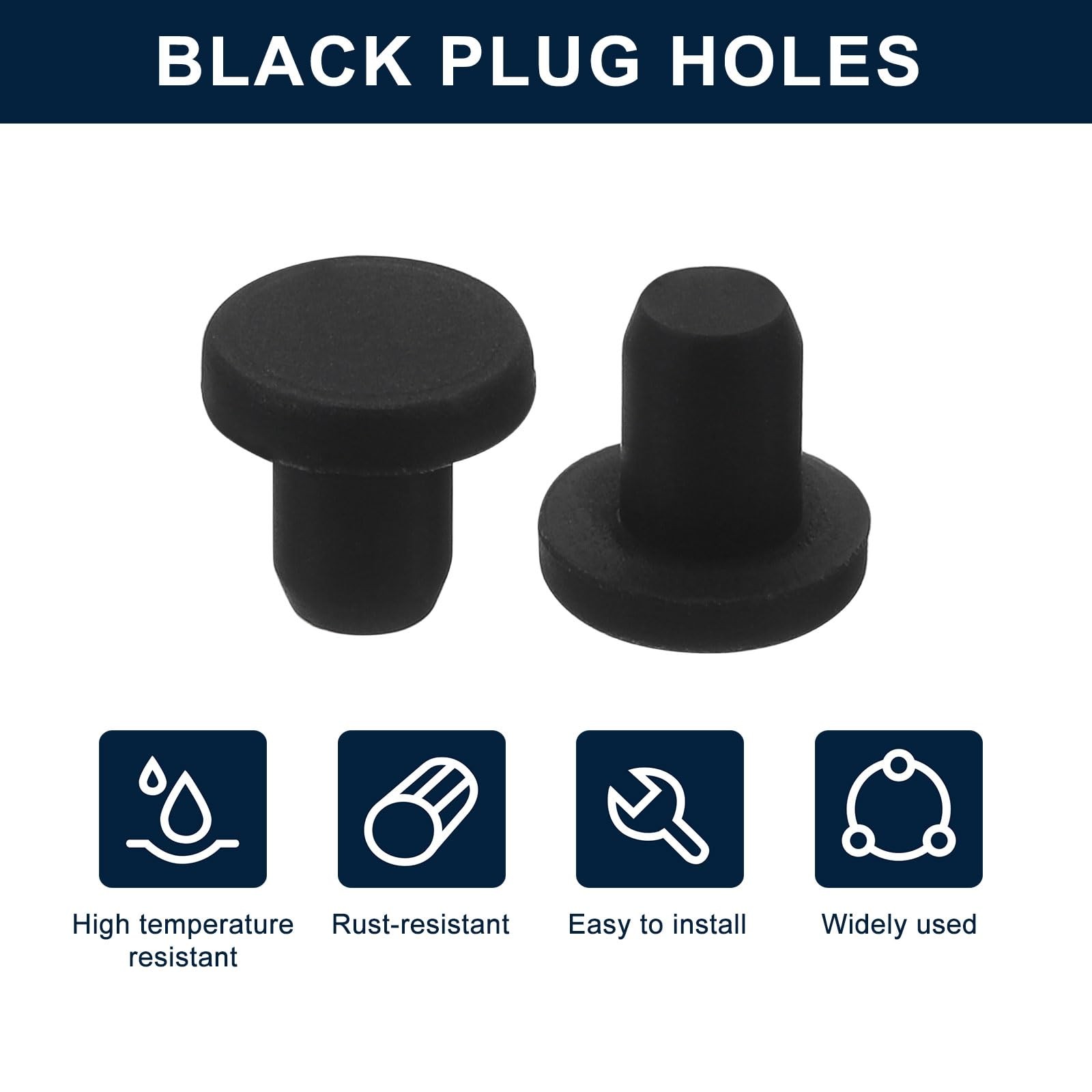 uxcell 16 Pieces Black Rubber Stopper, 4.3mm Plug Holes for 4mm/0.16″ Hole
