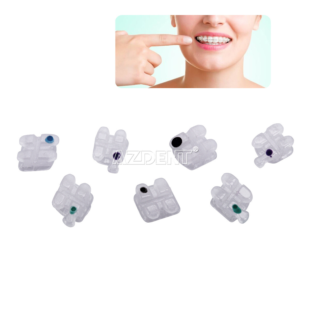 AZDENT Dental Orthodontic Ceramic Bracket Braces Roth MBT 0.022/ 018 Hooks 3 4 5