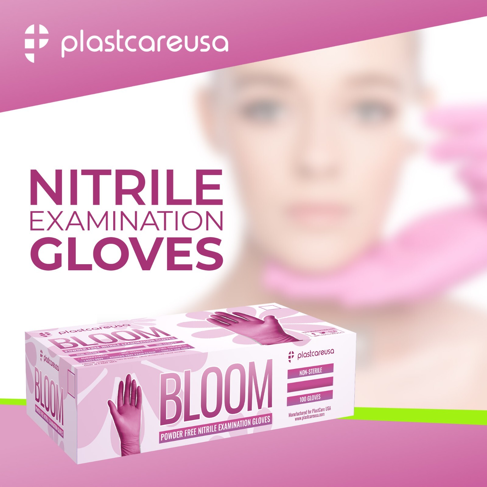 1000 Large L Nitrile Exam Disposable Pink Gloves, Latex & Powder Free, Medical