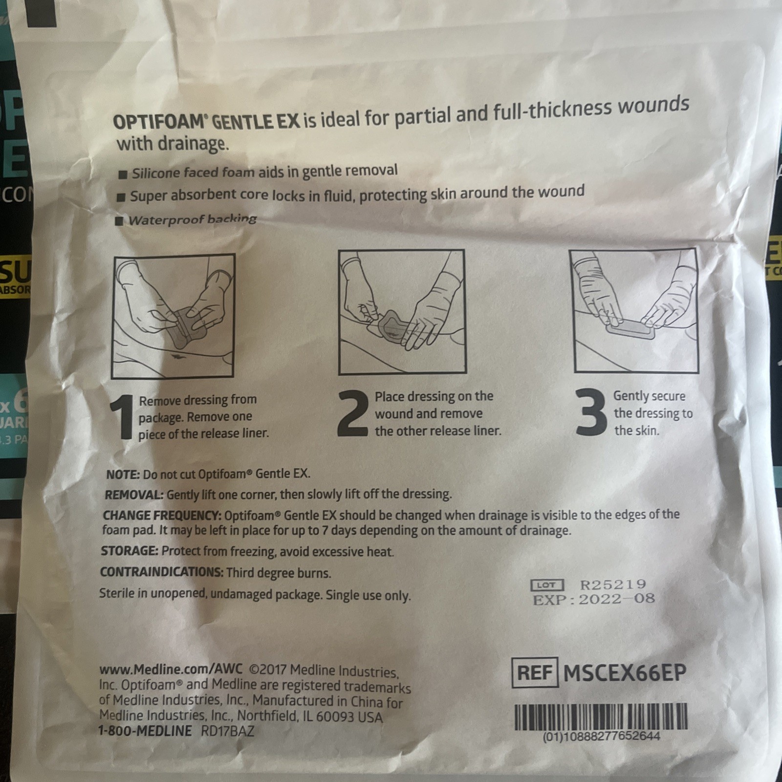 3 – MEDLINE Optifoam Gentle EX Silicone Faced Foam & Border 6×6 Wound Pad