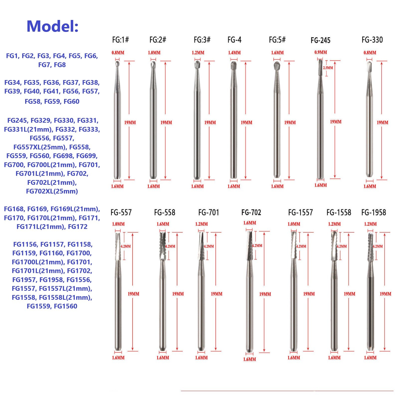 Dental FG Burs High Speed Handpiece Round Friction Grip Tungsten Carbide Steel