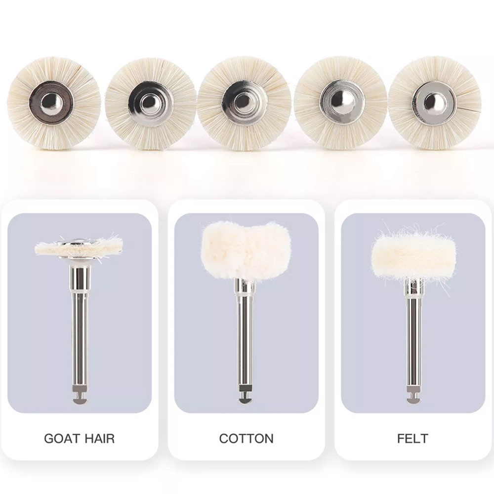 Dental Polishing Brush Wheels Goat Hair/Felt/Cotton – Contra Angle RA Latch Type