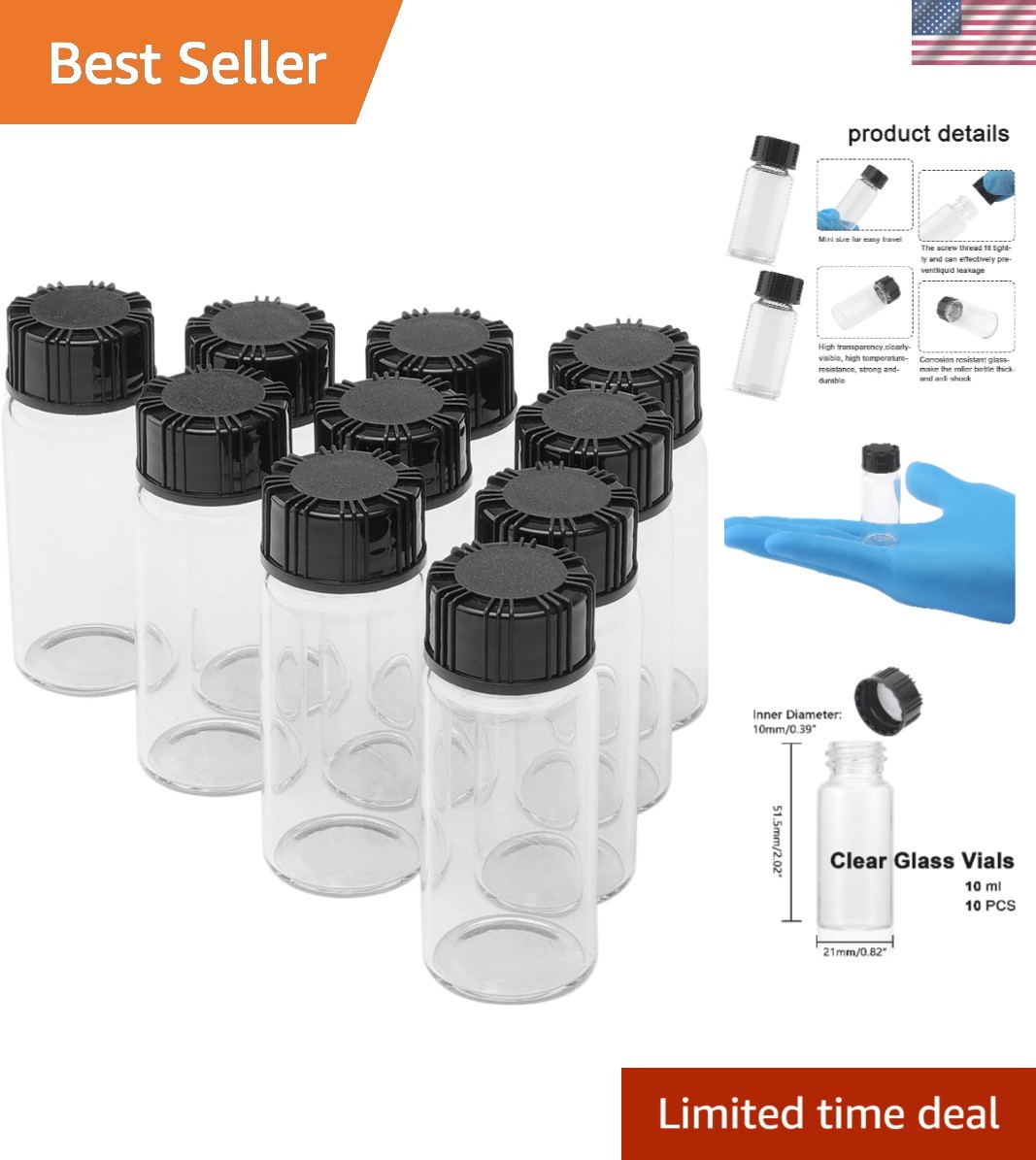 Clear 10ml Borosilicate Glass Vials – Perfect for Essential Oil & Craft Storage