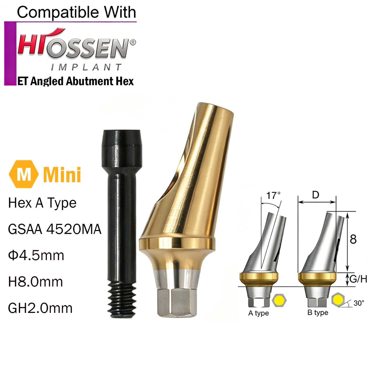 US Dental Angled Abutment 17° Titanium fit Osstem TS/Hiossen ET
