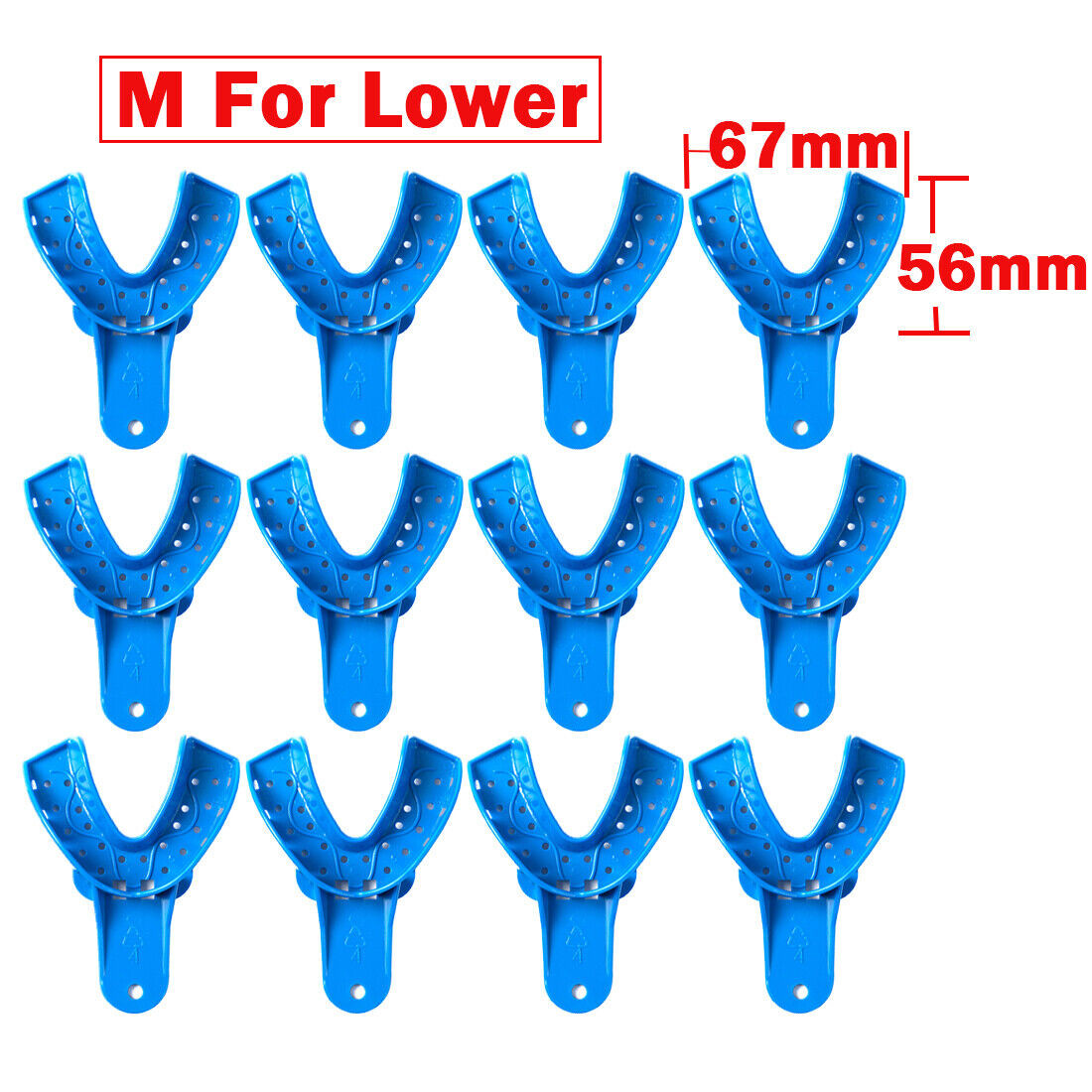 EASYINSMILE 12Pc Dental Plastic Impression Tray Perforated Upper/Lower Autoclave