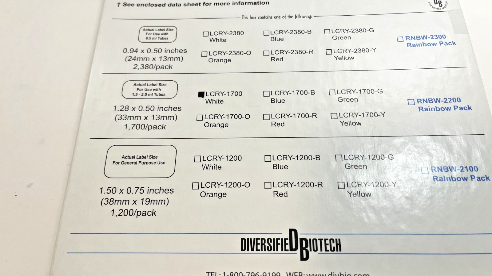 Diversified Biotech Cryo-Babies Cryotags Laser Printer Labels New Sealed