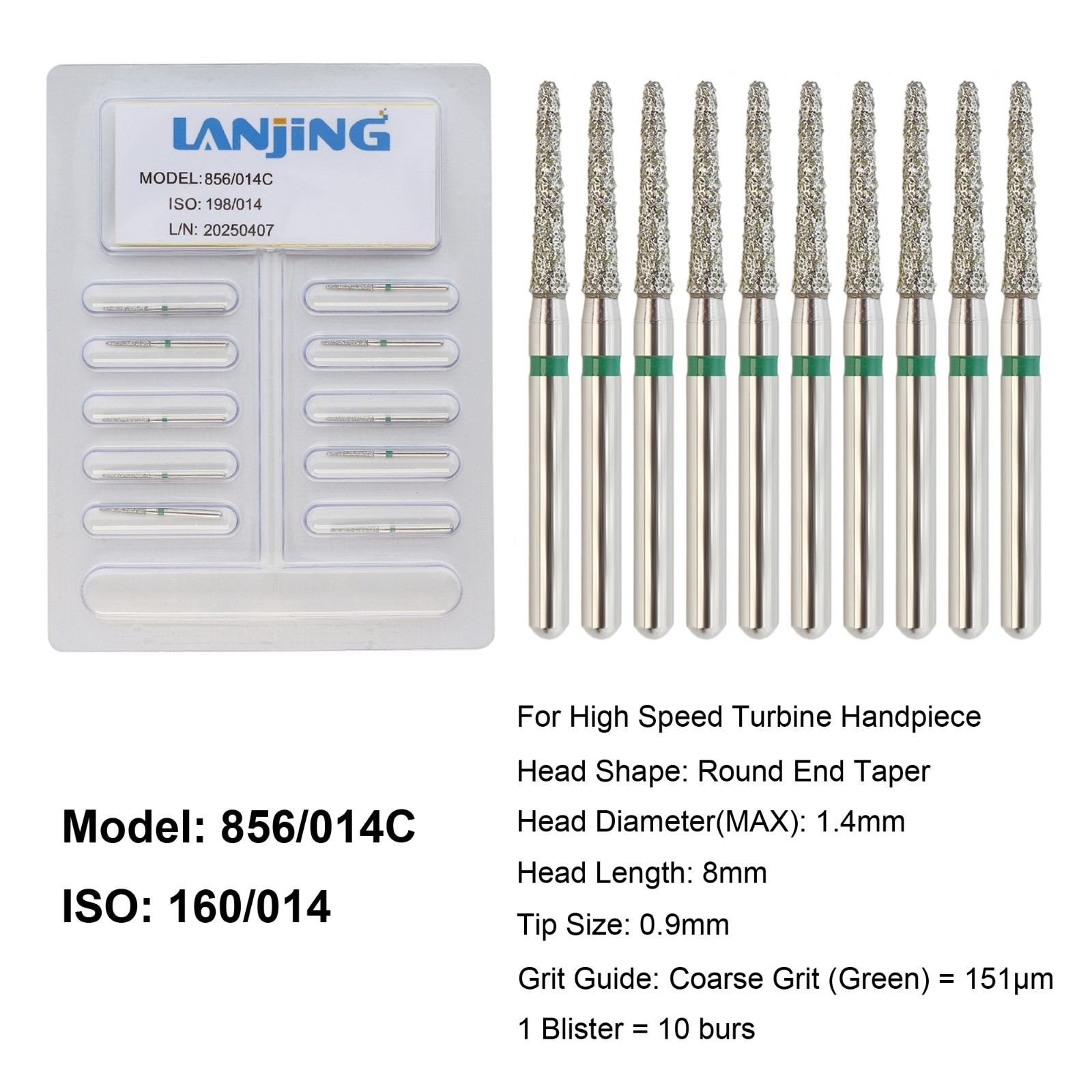 Diamond Burs Dental Round End Taper Diamond Bur FG Coarse Fine High Speed 856